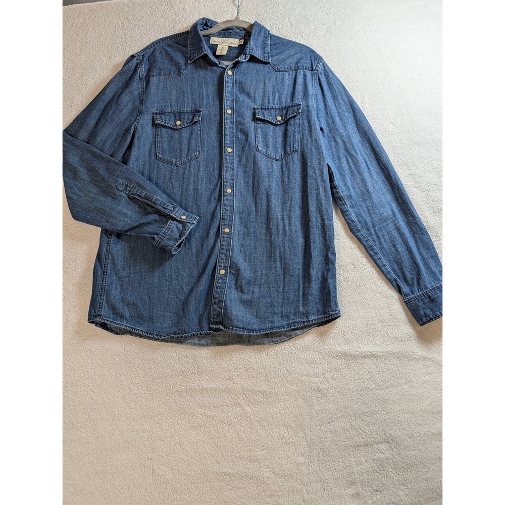 HM LOGG Mens Blue Denim Western Snap Button Down Shirt Large Rodeo